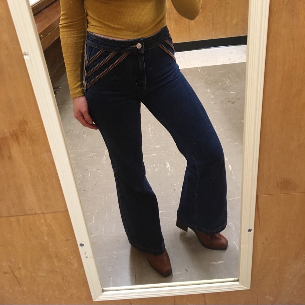 Embroidered Free People Flare High Waisted Jeans